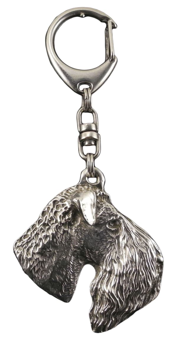 Kerry Blue Terrier, Irish Blue Terrier - hopeoitu avaimenperä koiralla lahjarasiassa, käsilaukun koristelu, reppuriipus Art-Dogilta