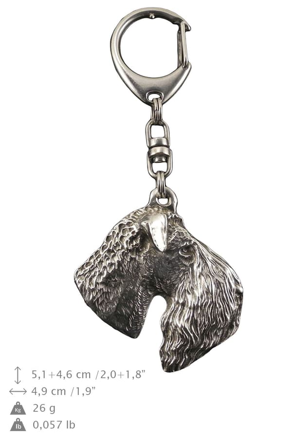 Kerry Blue Terrier, Irish Blue Terrier - hopeoitu avaimenperä koiralla lahjarasiassa, käsilaukun koristelu, reppuriipus Art-Dogilta