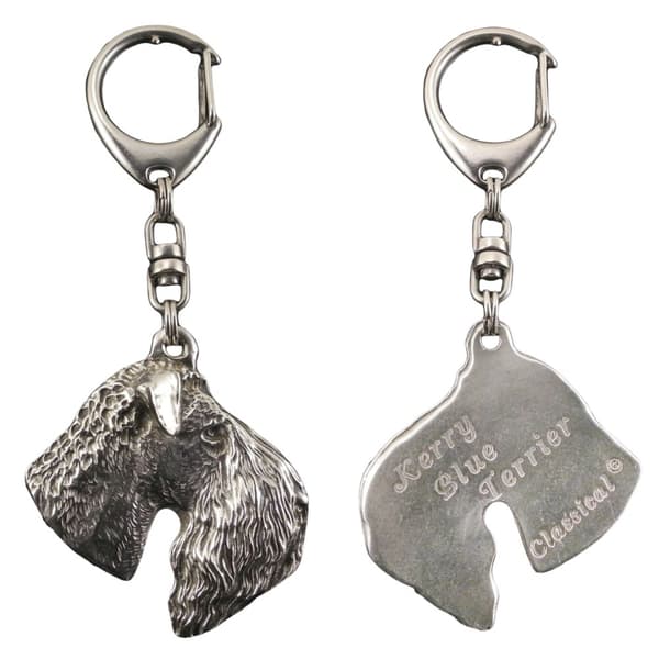Kerry Blue Terrier, Irish Blue Terrier - hopeoitu avaimenperä koiralla lahjarasiassa, käsilaukun koristelu, reppuriipus Art-Dogilta