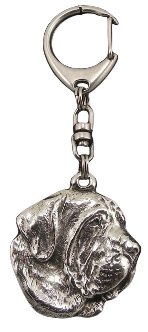 Fila Brasileiro, Brazilian Mastiff - silverpläterad nyckelring med en hund i presentask, handväska dekoration, ryggsäckshänge från Art-Dog