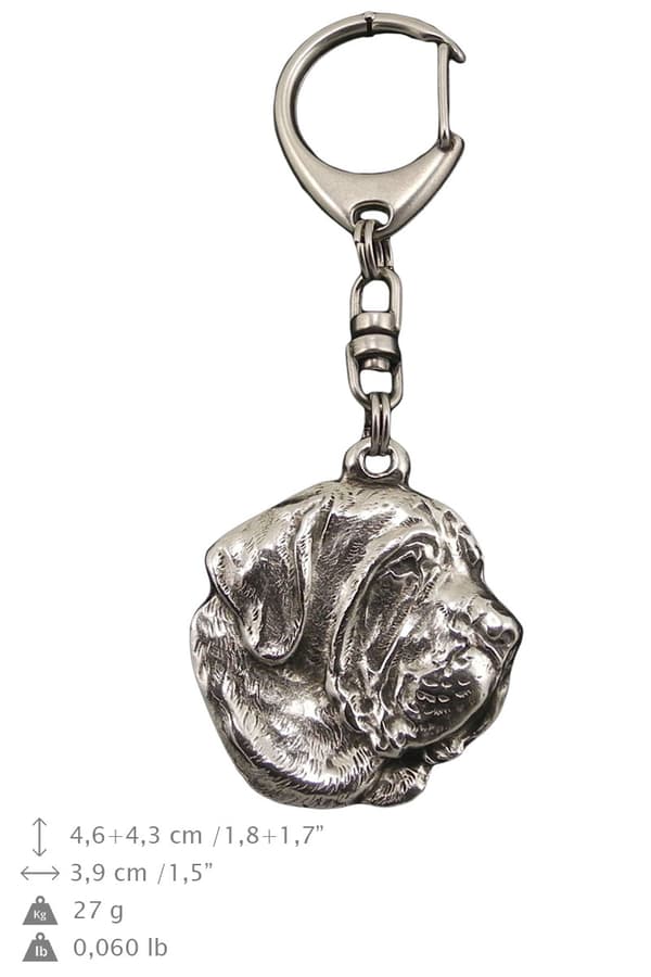 Fila Brasileiro, Brazilian Mastiff - silverpläterad nyckelring med en hund i presentask, handväska dekoration, ryggsäckshänge från Art-Dog