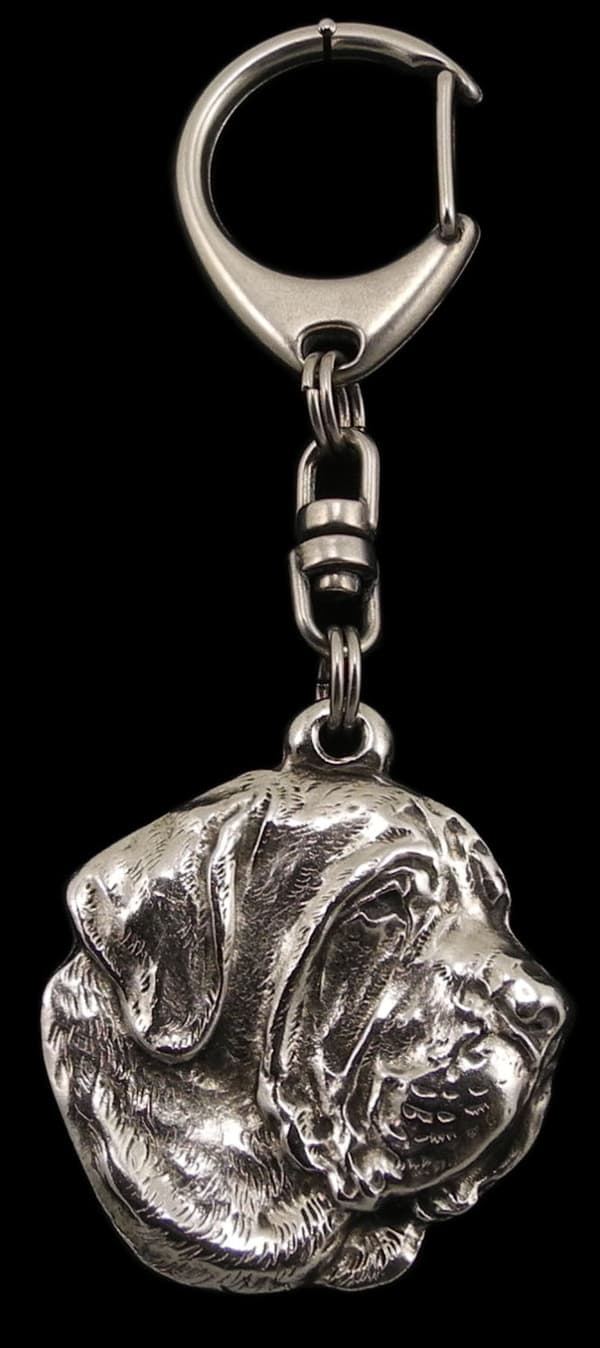 Fila Brasileiro, Brazilian Mastiff - silverpläterad nyckelring med en hund i presentask, handväska dekoration, ryggsäckshänge från Art-Dog
