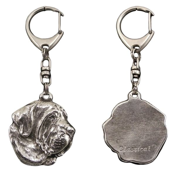 Fila Brasileiro, Brazilian Mastiff - silverpläterad nyckelring med en hund i presentask, handväska dekoration, ryggsäckshänge från Art-Dog