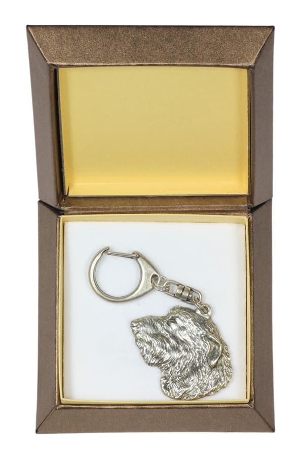 Irländsk varghund, irländsk varghund I - silverpläterad nyckelring med en hund i presentförpackning, handväska dekoration, ryggsäckshänge från Art-Dog