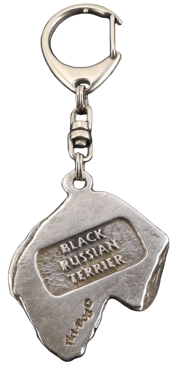 Russian Black Terrier - silverpläterad nyckelring med en hund i presentask, handväska dekoration, ryggsäckshänge från Art-Dog