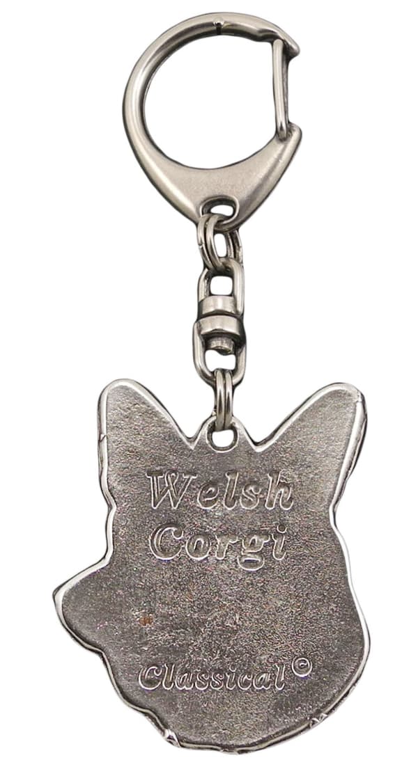 Cardigan Welsh Corgi - silverpläterad nyckelring med en hund i presentask, handväska dekoration, ryggsäckshänge från Art-Dog