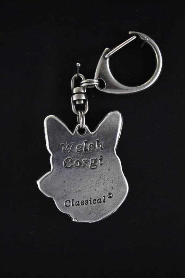 Cardigan Welsh Corgi - silverpläterad nyckelring med en hund i presentask, handväska dekoration, ryggsäckshänge från Art-Dog