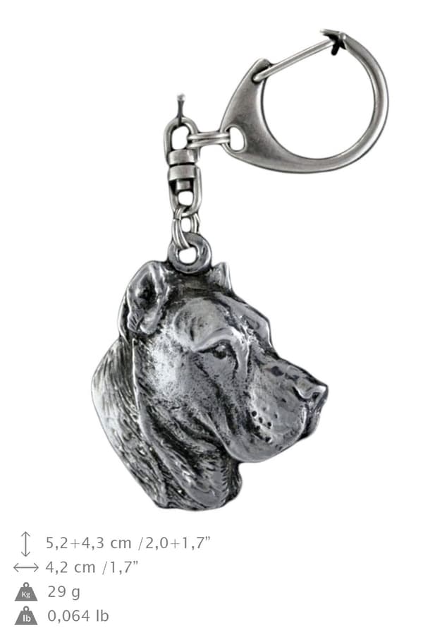 Presa Canario, Grand Danois - silverpläterad nyckelring med en hund i presentask, handväska dekoration, ryggsäckshänge från Art-Dog