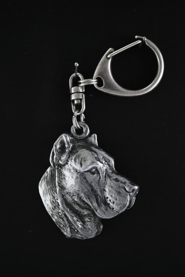 Presa Canario, Grand Danois - silverpläterad nyckelring med en hund i presentask, handväska dekoration, ryggsäckshänge från Art-Dog