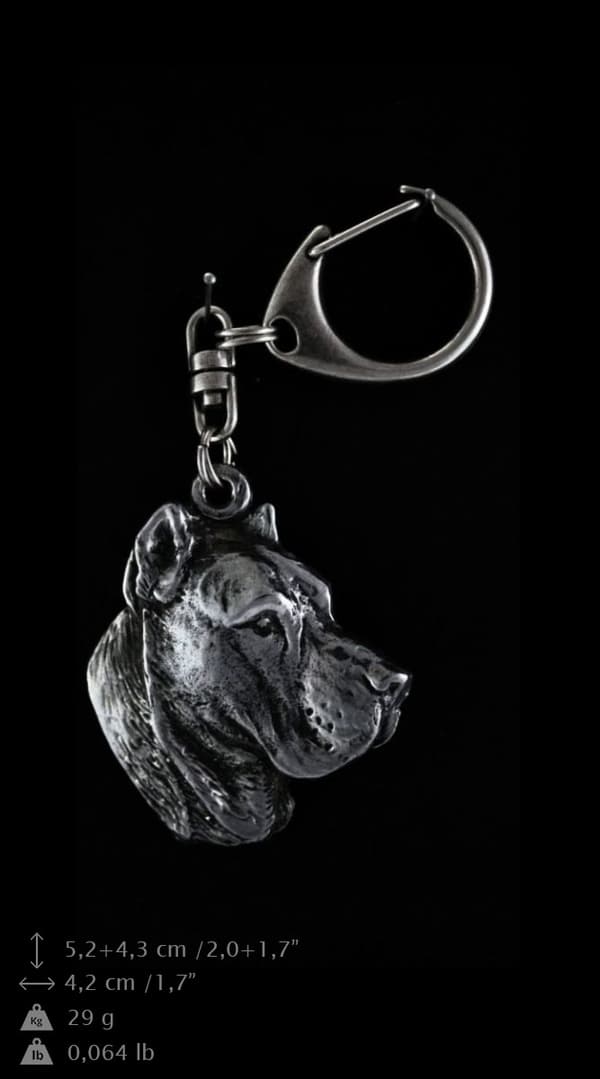 Presa Canario, Grand Danois - silverpläterad nyckelring med en hund i presentask, handväska dekoration, ryggsäckshänge från Art-Dog