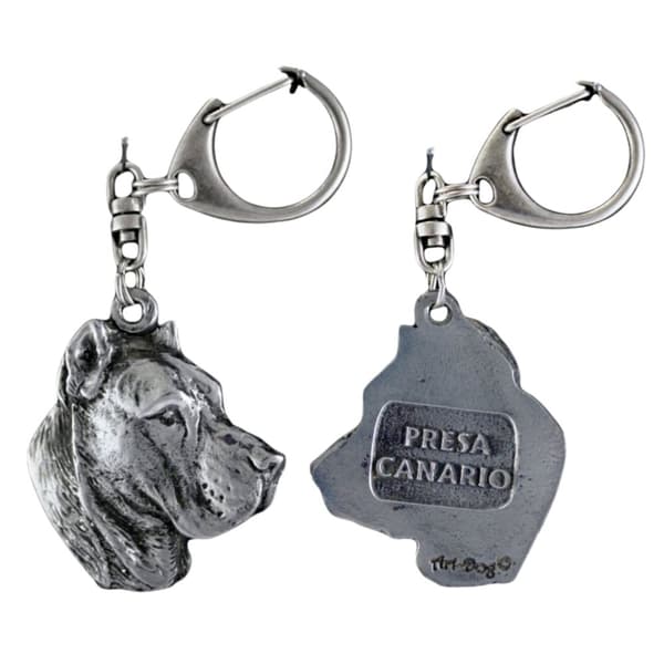 Presa Canario, Grand Danois - silverpläterad nyckelring med en hund i presentask, handväska dekoration, ryggsäckshänge från Art-Dog