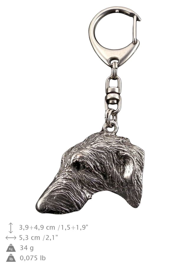 Scottish Greyhound, Deerhound - forsølvet nøglering med en hund i gaveæske, håndtaskedekoration, rygsækvedhæng fra Art-Dog