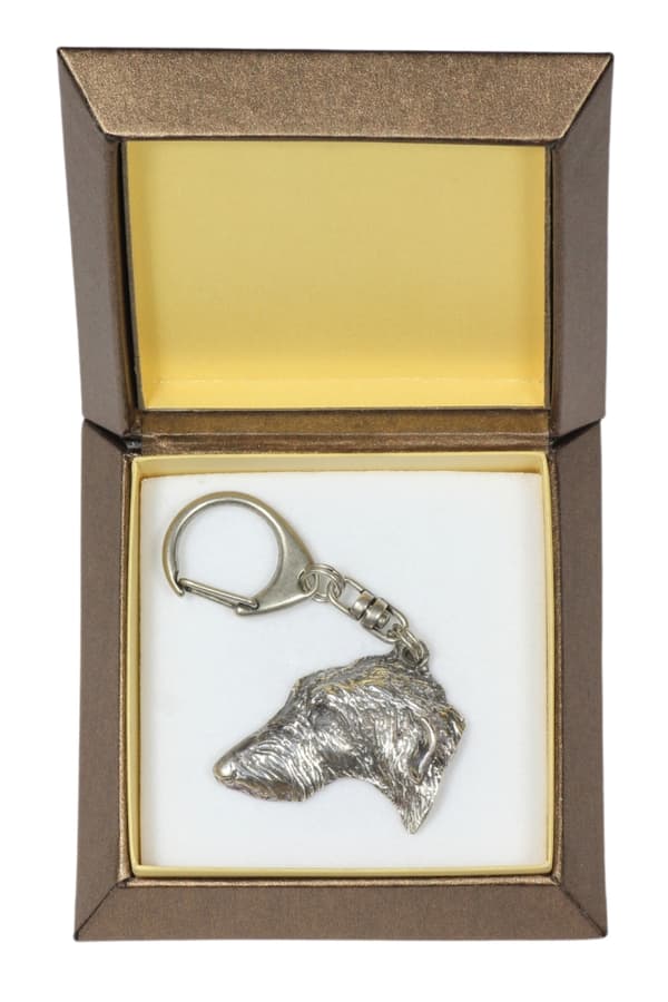 Scottish Greyhound, Deerhound - forsølvet nøglering med en hund i gaveæske, håndtaskedekoration, rygsækvedhæng fra Art-Dog