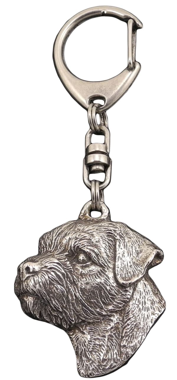 Border Terrier - silverpläterad nyckelring med en hund i presentask, handväska dekoration, ryggsäckshänge från Art-Dog