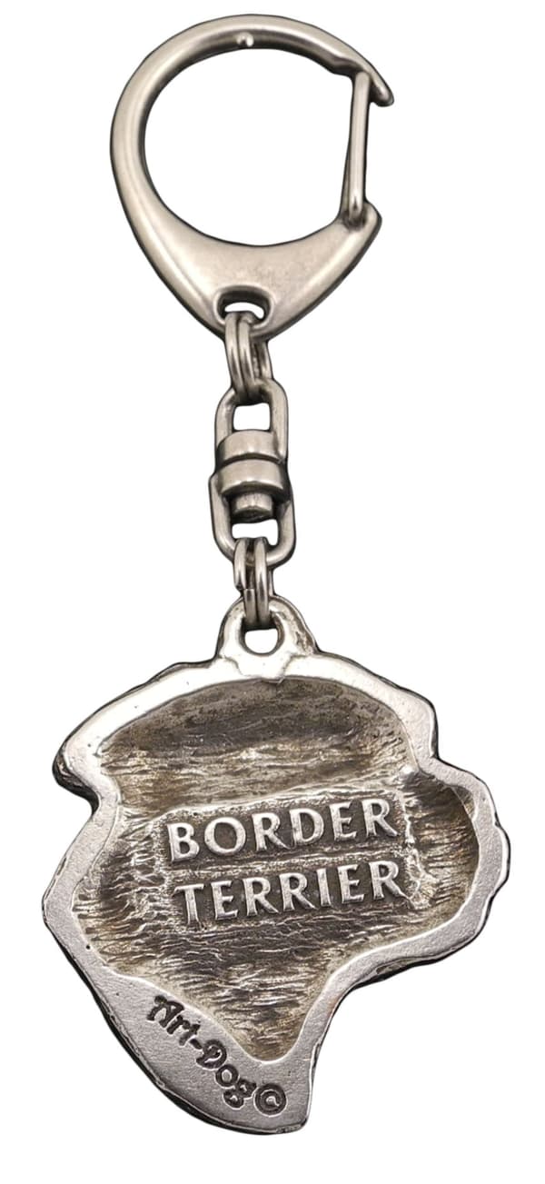 Border Terrier - silverpläterad nyckelring med en hund i presentask, handväska dekoration, ryggsäckshänge från Art-Dog