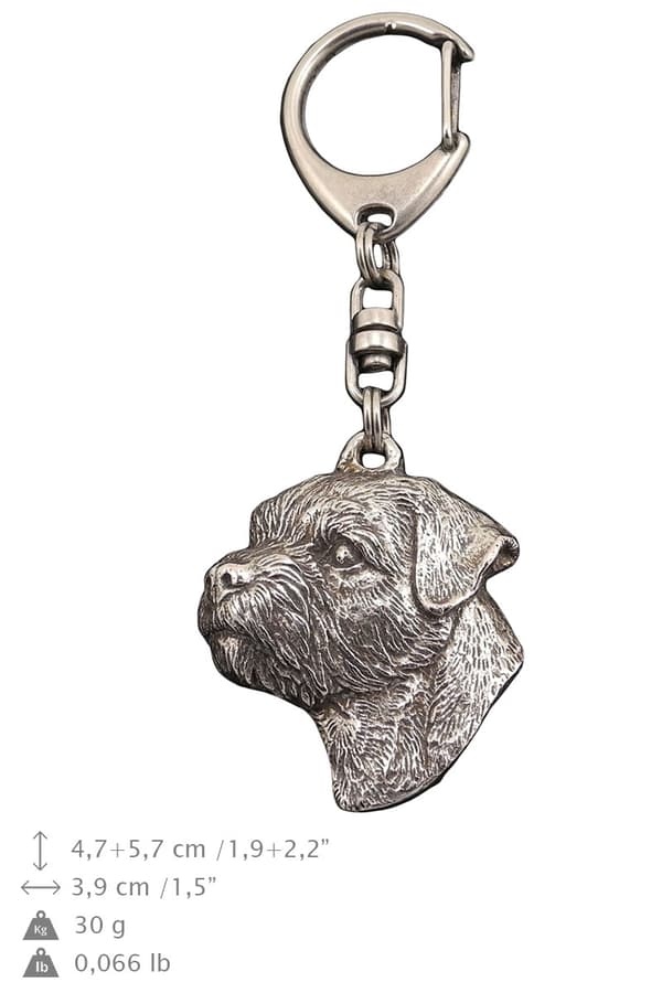 Border Terrier - silverpläterad nyckelring med en hund i presentask, handväska dekoration, ryggsäckshänge från Art-Dog