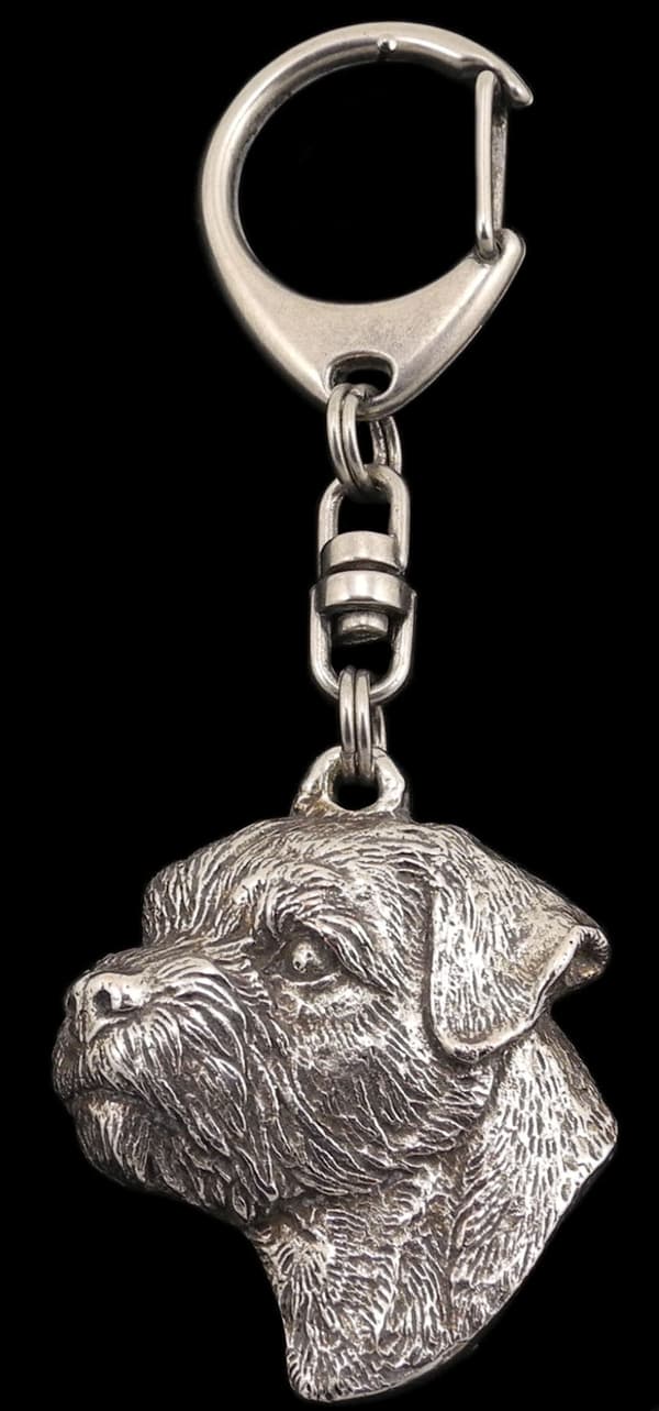 Border Terrier - silverpläterad nyckelring med en hund i presentask, handväska dekoration, ryggsäckshänge från Art-Dog