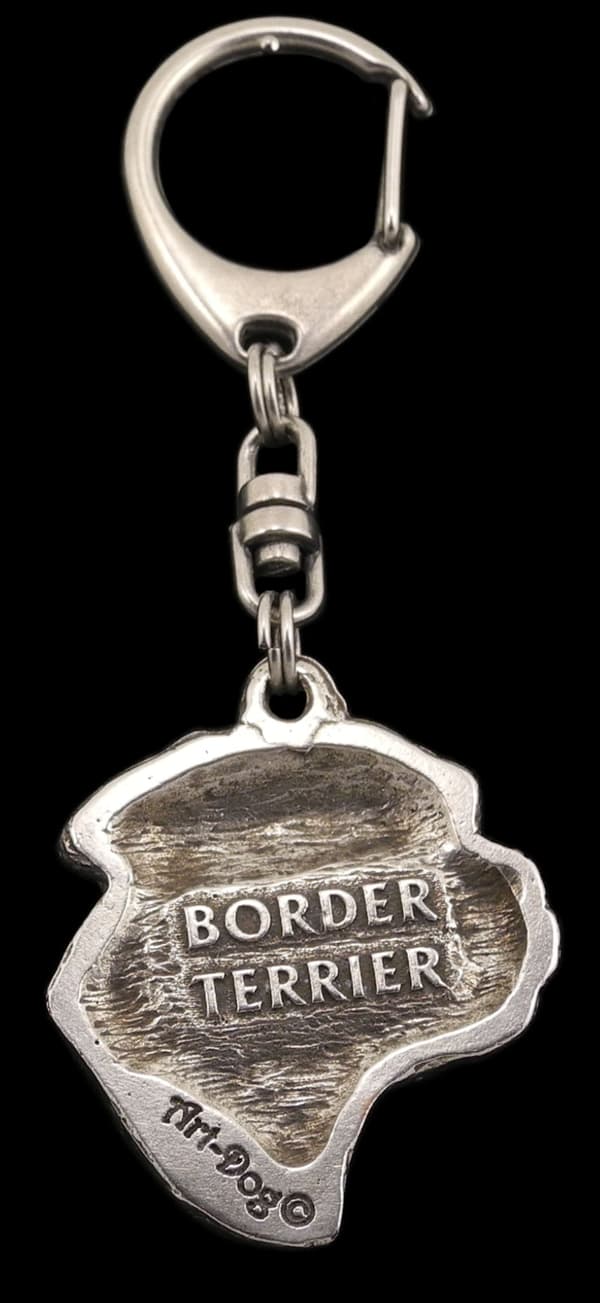 Border Terrier - silverpläterad nyckelring med en hund i presentask, handväska dekoration, ryggsäckshänge från Art-Dog