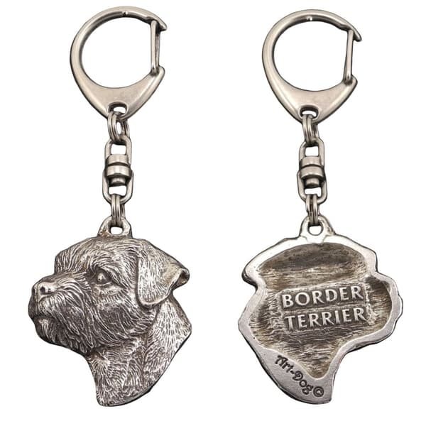 Border Terrier - silverpläterad nyckelring med en hund i presentask, handväska dekoration, ryggsäckshänge från Art-Dog