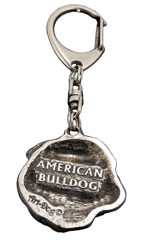 Amerikkalainen bulldoggi - hopeoitu avaimenperä koiralla lahjarasiassa, käsilaukun koristelu, Art-Dogin reppuriipus