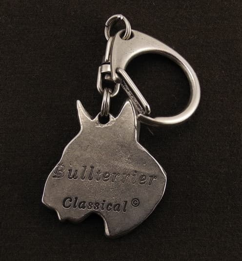 Bullterrieri, Bullterrieri III - hopeoitu avaimenperä koiralla lahjarasiassa, käsilaukun koristelu, reppuriipus Art-Dogilta