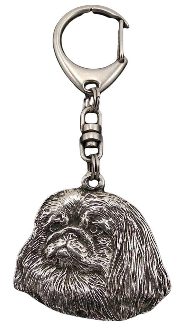 Pekingese - silverpläterad nyckelring med en hund i presentask, handväska dekoration, ryggsäckshänge från Art-Dog