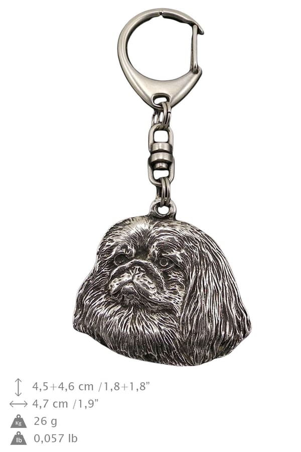 Pekingese - silverpläterad nyckelring med en hund i presentask, handväska dekoration, ryggsäckshänge från Art-Dog