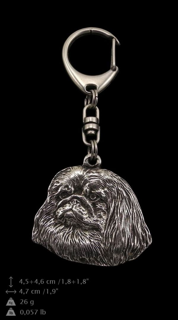 Pekingese - silverpläterad nyckelring med en hund i presentask, handväska dekoration, ryggsäckshänge från Art-Dog