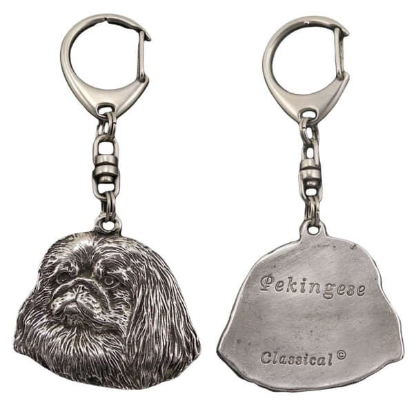 Pekingese - silverpläterad nyckelring med en hund i presentask, handväska dekoration, ryggsäckshänge från Art-Dog