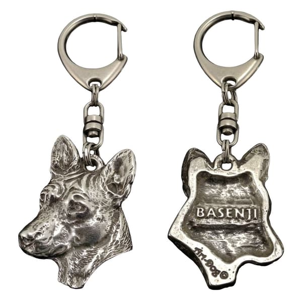 Basenji, Basenji, Kongo hund - silverpläterad nyckelring med en hund i presentask, handväska dekoration, ryggsäckshänge från Art-Dog