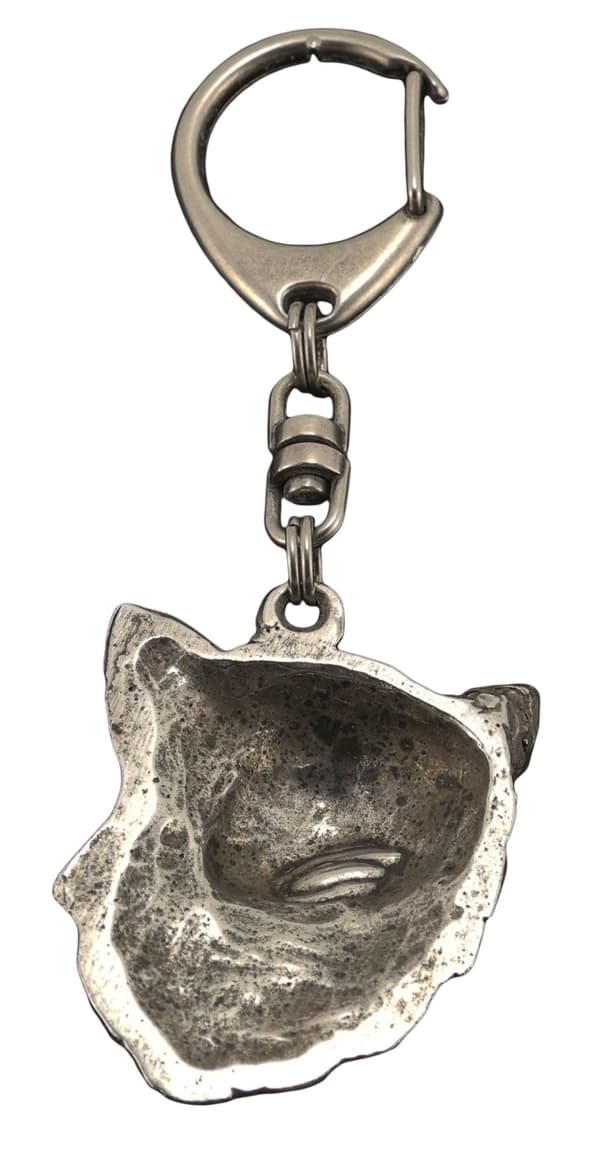 Långhårig Chihuahua - silverpläterad nyckelring med en hund i presentask, handväska dekoration, ryggsäckshänge från Art-Dog