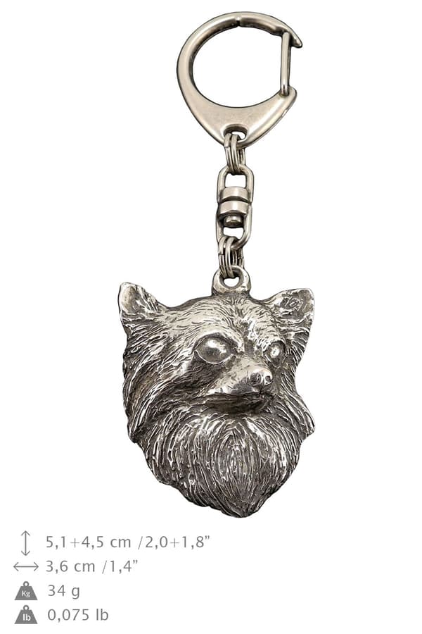 Långhårig Chihuahua - silverpläterad nyckelring med en hund i presentask, handväska dekoration, ryggsäckshänge från Art-Dog