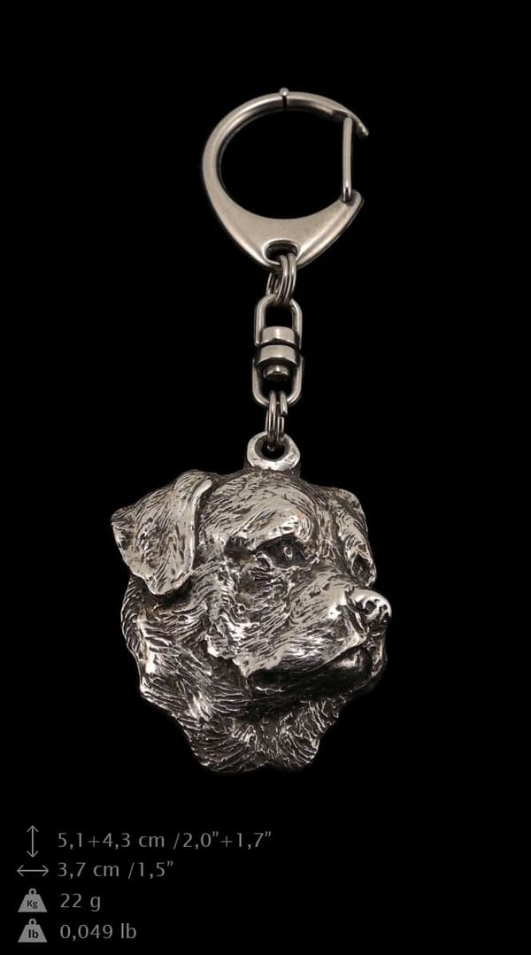 Rottweiler II - hopeoitu avaimenperä koiralla lahjarasiassa, käsilaukun koristelu, reppuriipus Art-Dogilta