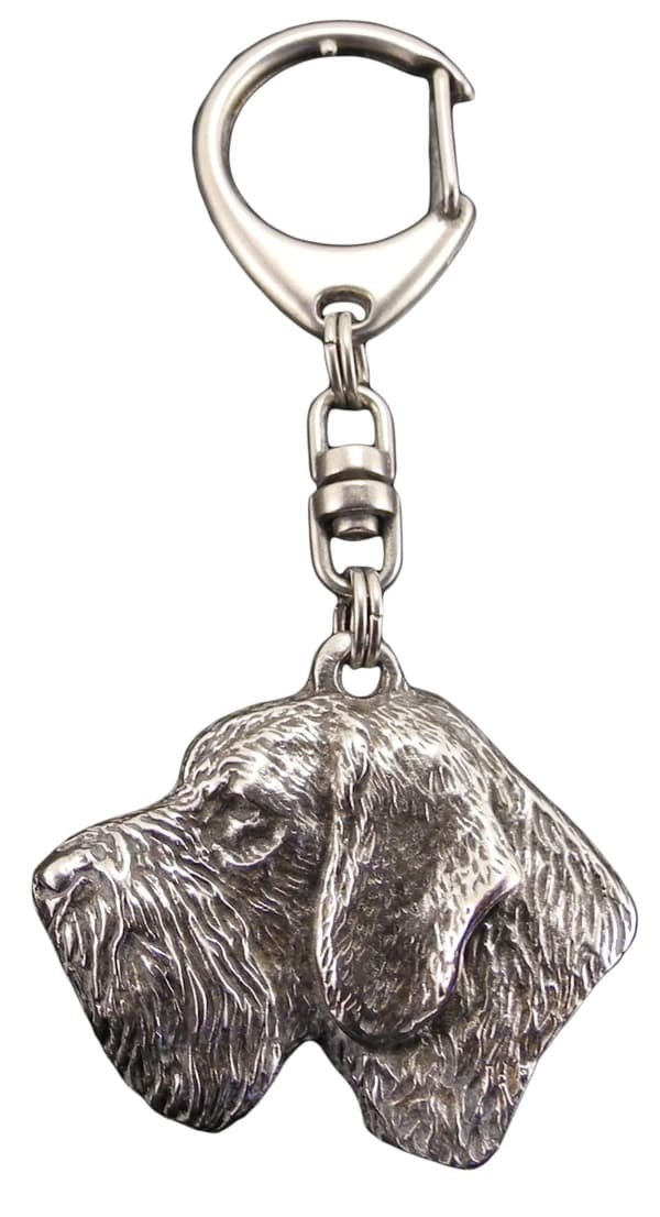 German Wirehaired Pointer, Drahthaar - silverpläterad nyckelring med en hund i presentask, handväska dekoration, ryggsäckshänge från Art-Dog