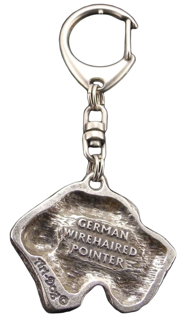 German Wirehaired Pointer, Drahthaar - silverpläterad nyckelring med en hund i presentask, handväska dekoration, ryggsäckshänge från Art-Dog
