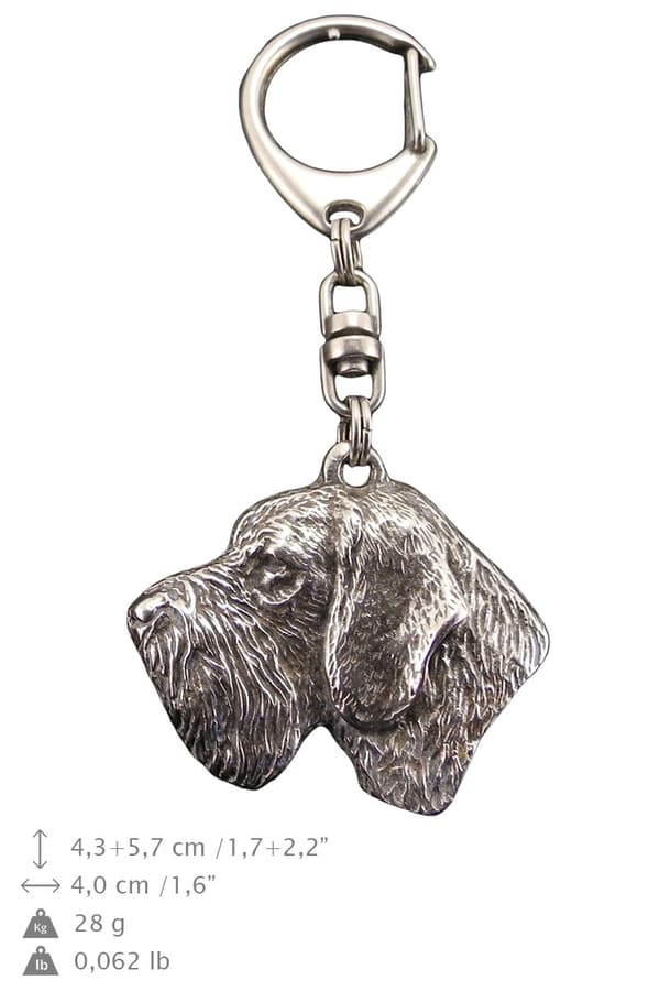 German Wirehaired Pointer, Drahthaar - silverpläterad nyckelring med en hund i presentask, handväska dekoration, ryggsäckshänge från Art-Dog