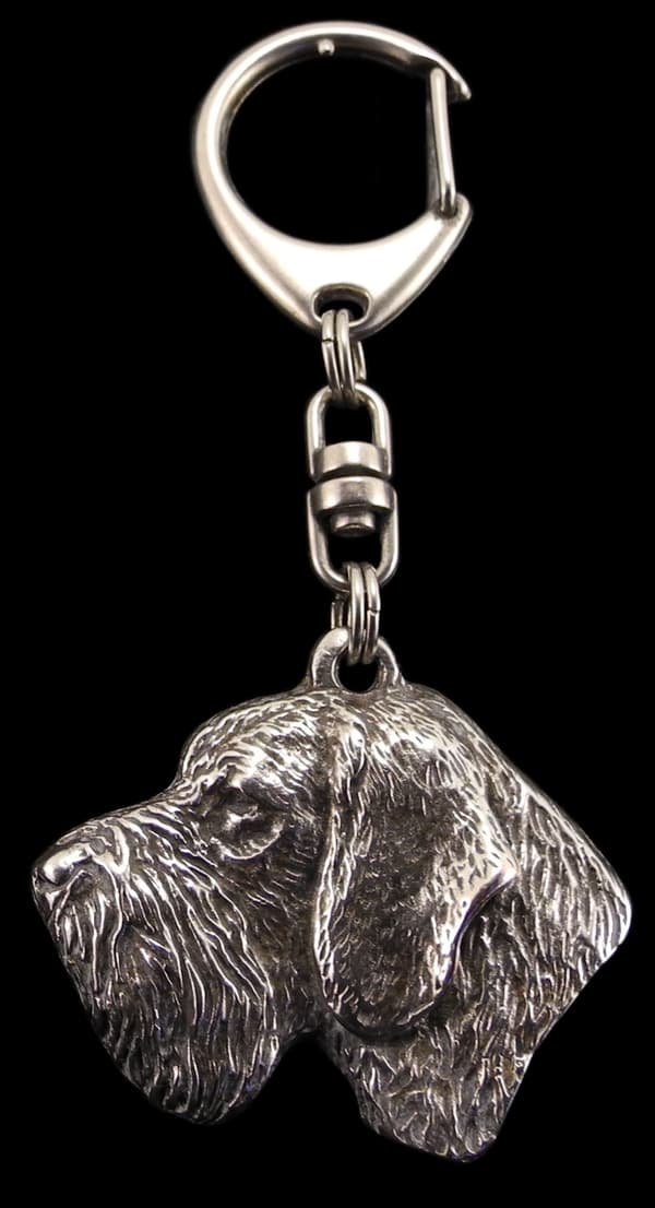 German Wirehaired Pointer, Drahthaar - silverpläterad nyckelring med en hund i presentask, handväska dekoration, ryggsäckshänge från Art-Dog