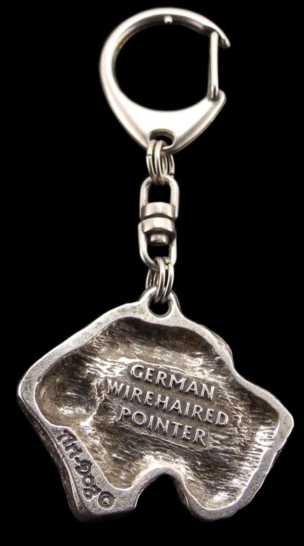 German Wirehaired Pointer, Drahthaar - silverpläterad nyckelring med en hund i presentask, handväska dekoration, ryggsäckshänge från Art-Dog