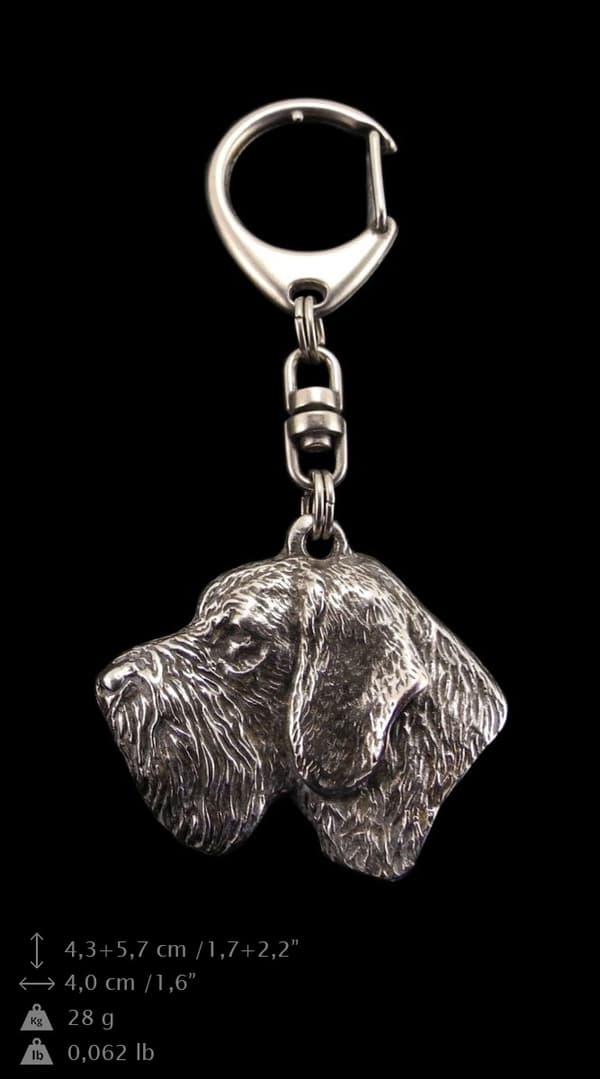 German Wirehaired Pointer, Drahthaar - silverpläterad nyckelring med en hund i presentask, handväska dekoration, ryggsäckshänge från Art-Dog