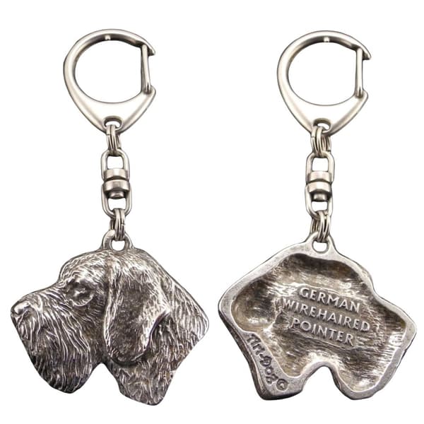 German Wirehaired Pointer, Drahthaar - silverpläterad nyckelring med en hund i presentask, handväska dekoration, ryggsäckshänge från Art-Dog