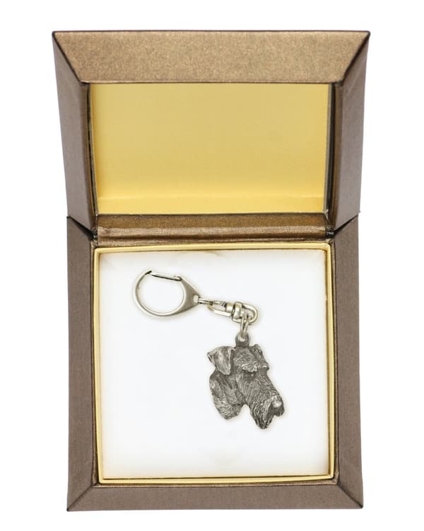 Airedale Terrier, Waterside Terrier - silverpläterad nyckelring med en hund i presentförpackning, handväska dekoration, ryggsäckshänge från Art-Dog