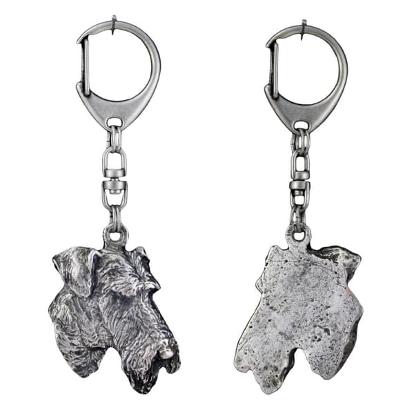 Airedale Terrier, Waterside Terrier - silverpläterad nyckelring med en hund i presentförpackning, handväska dekoration, ryggsäckshänge från Art-Dog