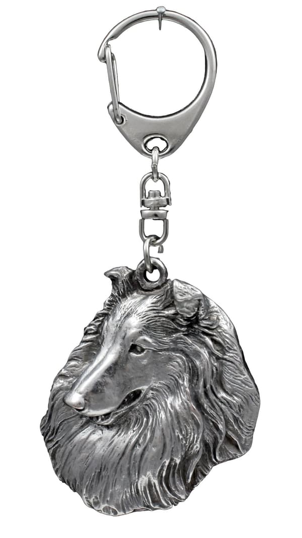 Långhårig Scottish Shepherd, Collie rough - silverpläterad nyckelring med en hund i presentask, handväska dekoration, ryggsäckshänge från Art-Dog