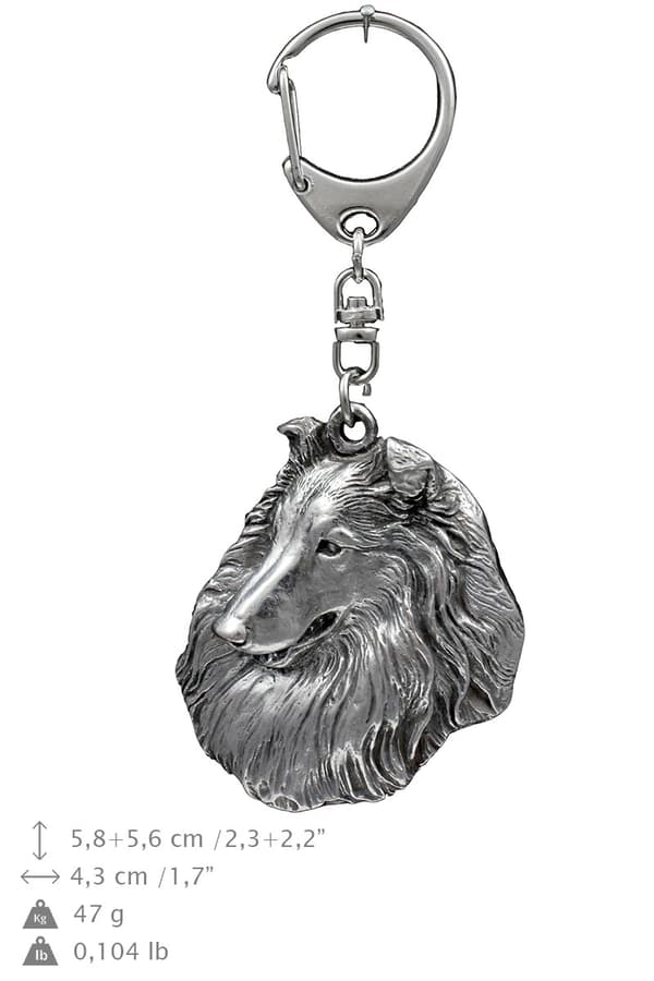 Långhårig Scottish Shepherd, Collie rough - silverpläterad nyckelring med en hund i presentask, handväska dekoration, ryggsäckshänge från Art-Dog