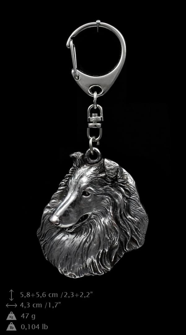 Långhårig Scottish Shepherd, Collie rough - silverpläterad nyckelring med en hund i presentask, handväska dekoration, ryggsäckshänge från Art-Dog