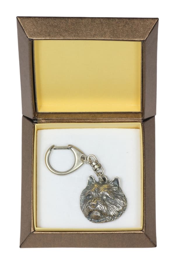 Norwich Terrier - silverpläterad nyckelring med en hund i presentask, handväska dekoration, ryggsäckshänge från Art-Dog