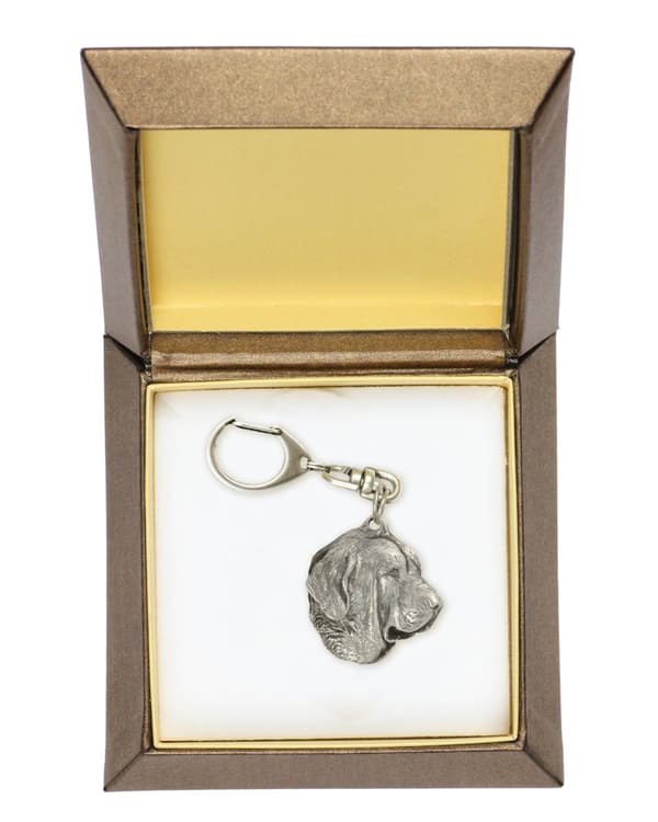 Spanish Mastiff - silverpläterad nyckelring med en hund i presentask, handväska dekoration, ryggsäckshänge från Art-Dog