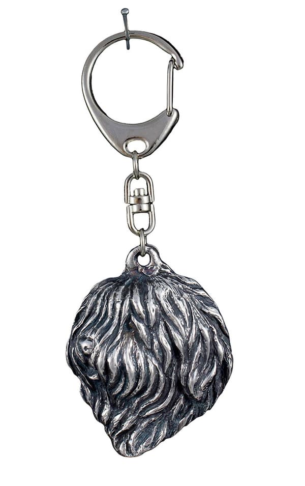 Polish Lowland Sheepdog, PON - silverpläterad nyckelring med en hund i presentask, handväska dekoration, ryggsäckshänge från Art-Dog