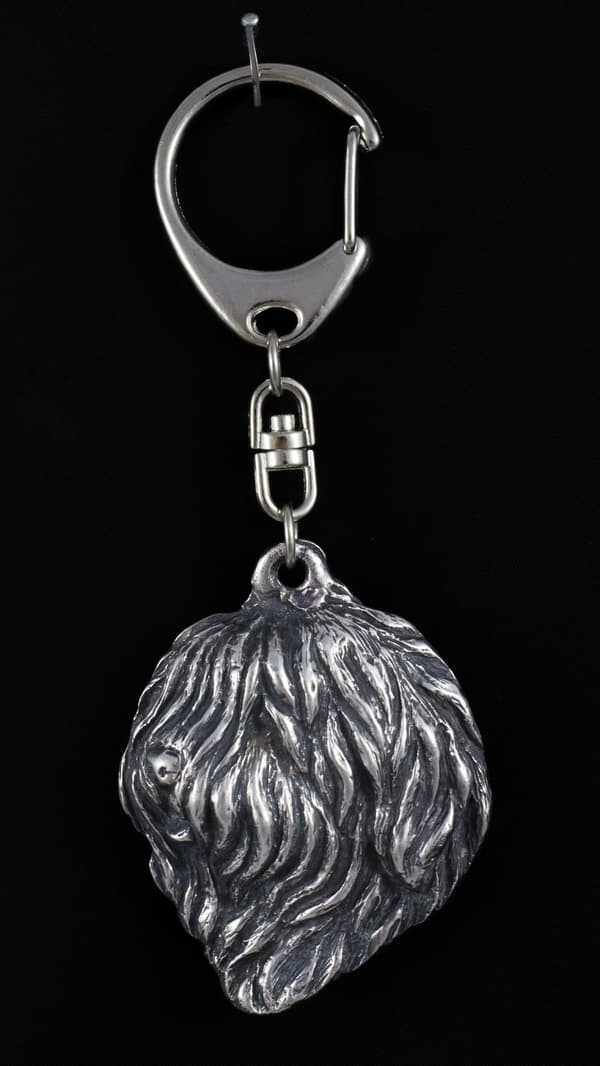 Polish Lowland Sheepdog, PON - silverpläterad nyckelring med en hund i presentask, handväska dekoration, ryggsäckshänge från Art-Dog