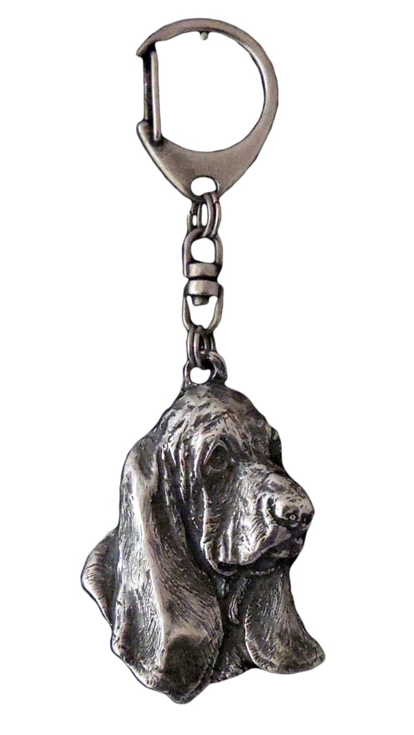 Basset Hound II - silverpläterad nyckelring med en hund i presentförpackning, handväska dekoration, ryggsäckshänge från Art-Dog